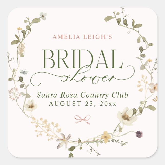 Adesivo Quadrado Jardim de Contos de Fadas Caprichoso e Laços Chá d (Frente)