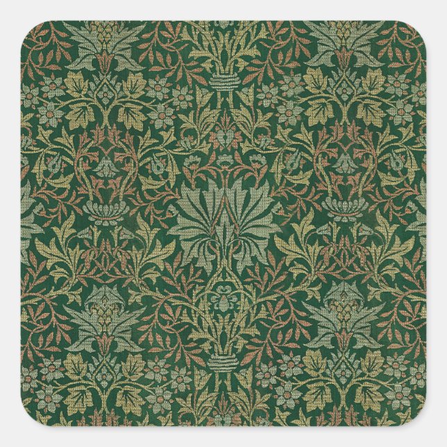 Adesivo Quadrado Jardim de Flores William Morris -Verdes (Frente)
