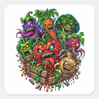 Adesivo Quadrado Jardim de Legumes Monstruosos Comédia de Terror Di