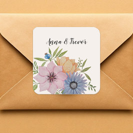 Adesivo Quadrado Jardim de Primavera Bege Neutro Aquarela
