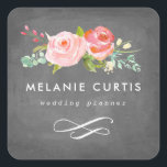 Adesivo Quadrado Jardim de Rosas Quadro de Giz Floral Negócios<br><div class="desc">Quadro de giz e flores cor-de-rosa.</div>