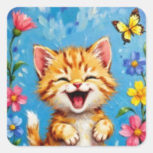 Adesivo Quadrado Jardim do Gatinho Feliz