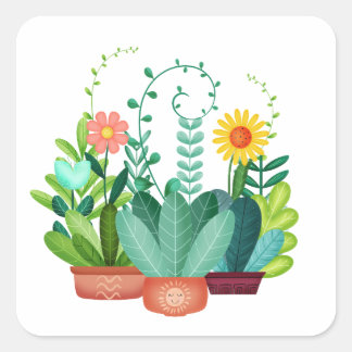 Adesivo Quadrado Jardim Feliz Pequeno