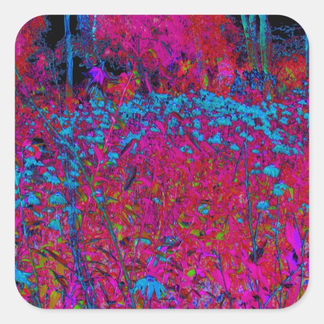 Adesivo Quadrado Jardim Magenta Psicodélico Púrpura Lily Flor (Frente)