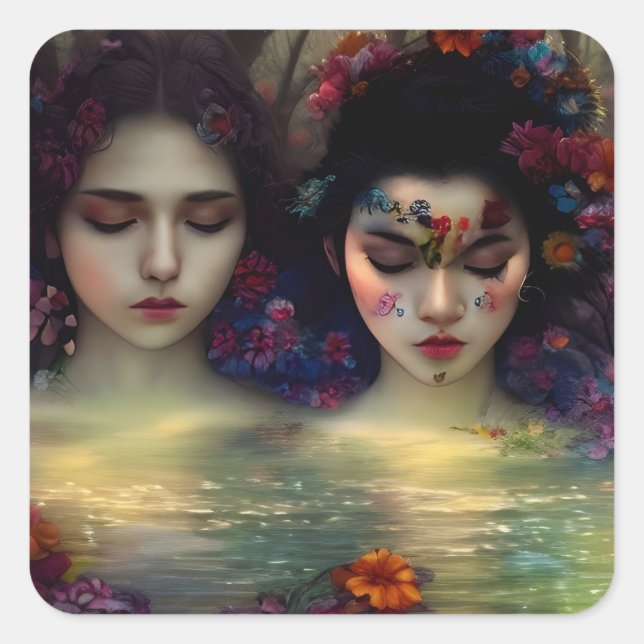 Adesivo Quadrado Jardim Místico: Sonhos Florais (Frente)