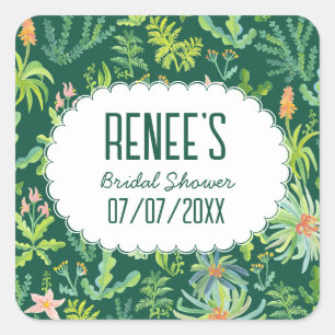 Adesivo Quadrado Jardim na Selva Aquarela PERSONALIZADA CHUVA DE NO