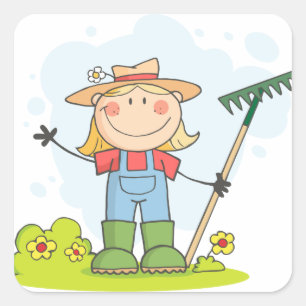 Adesivo Quadrado Jardinando ou menina de cultivo