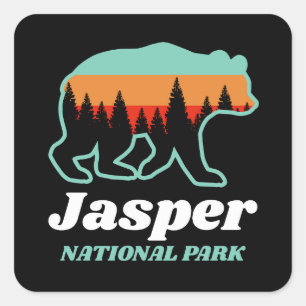 Adesivo Quadrado Jasper National Park Canada Bear Retro