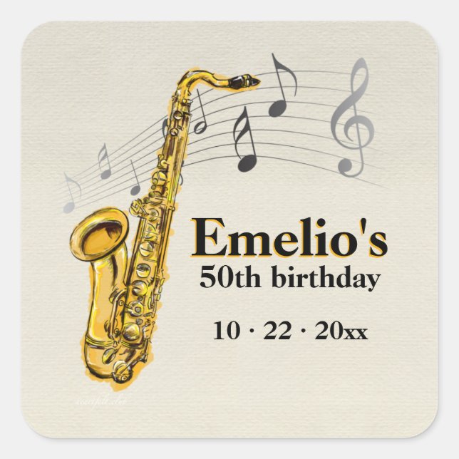 Adesivo Quadrado Jazz Saxofone Stickers (Frente)