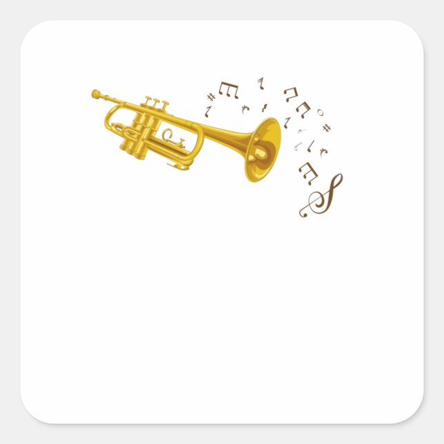 Adesivo Quadrado Jazz Trumpet Music Notes Musical (Frente)