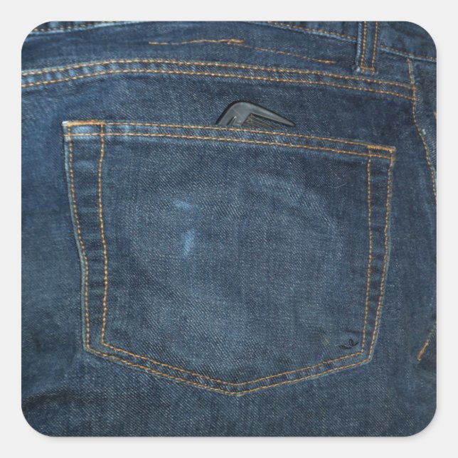 Adesivo Quadrado Jeans azuis - Bolso Denim (Frente)