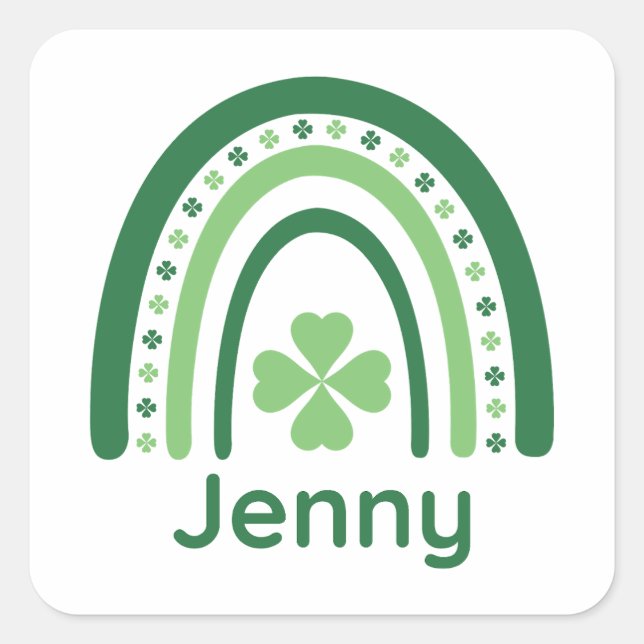 Adesivo Quadrado Jenny Nome Clover Boho Rainbow (Frente)