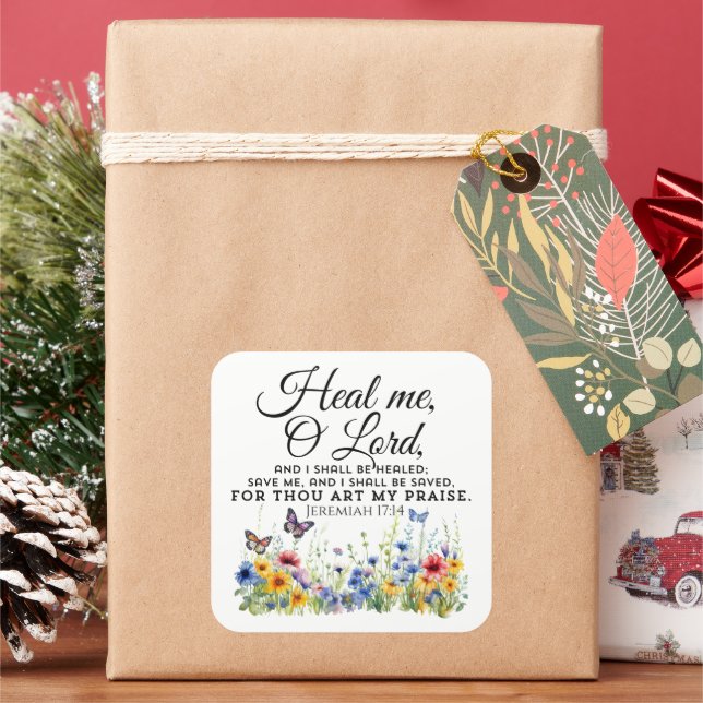 Adesivo Quadrado Jeremiah 17:14 Bíblia de cura Verse Flores Selvage (Feriado)