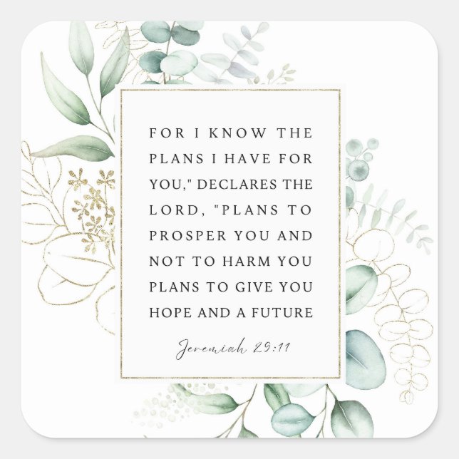 Adesivo Quadrado Jeremiah 29:11 Eu sei os planos que tenho para voc (Frente)