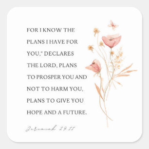 Adesivo Quadrado Jeremiah 29:11 Eu sei os planos que tenho para voc