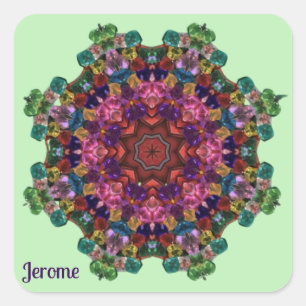 Adesivo Quadrado JEROME ~ Verde Rosa Púrpura Azul Caleidoscópio 3D