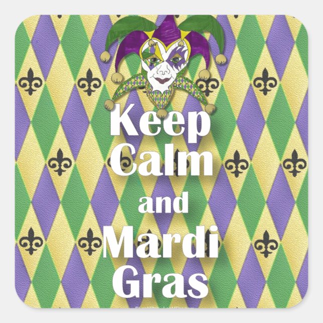 Adesivo Quadrado Jester Mask Keep Calm e Mardi Gras (Frente)