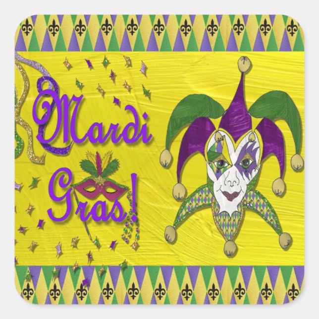 Adesivo Quadrado Jester Mask Mardi Gras Harlequin (Frente)