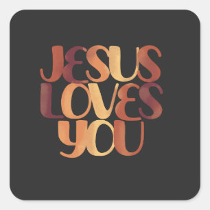 Adesivo Quadrado Jesus Ama o Design de Tipografia Cristã 