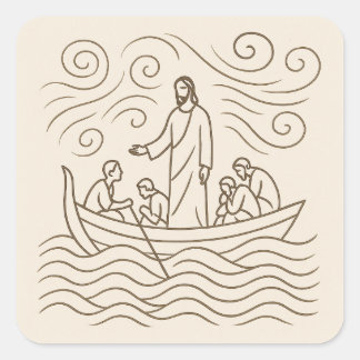 Adesivo Quadrado Jesus Calms the Storm Line Art Sticker