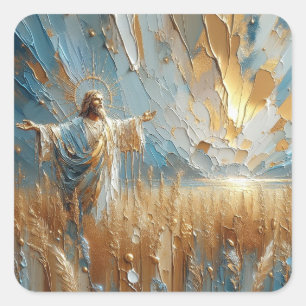 Adesivo Quadrado Jesus Conversando Pai - Coleção de Artes da Série
