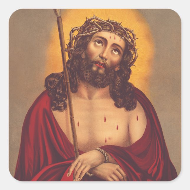 Adesivo Quadrado Jesus Coroado de Espinhos Arte Dolorosa (Frente)