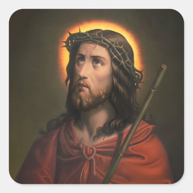 Adesivo Quadrado Jesus Cristo com a Coroa de Cornos (Frente)
