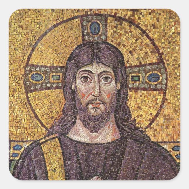 Adesivo Quadrado Jesus Cristo com Espírito Santo Mosaico da Chama (Frente)