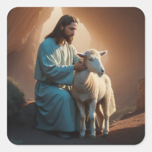 Adesivo Quadrado Jesus Cristo com Lamb