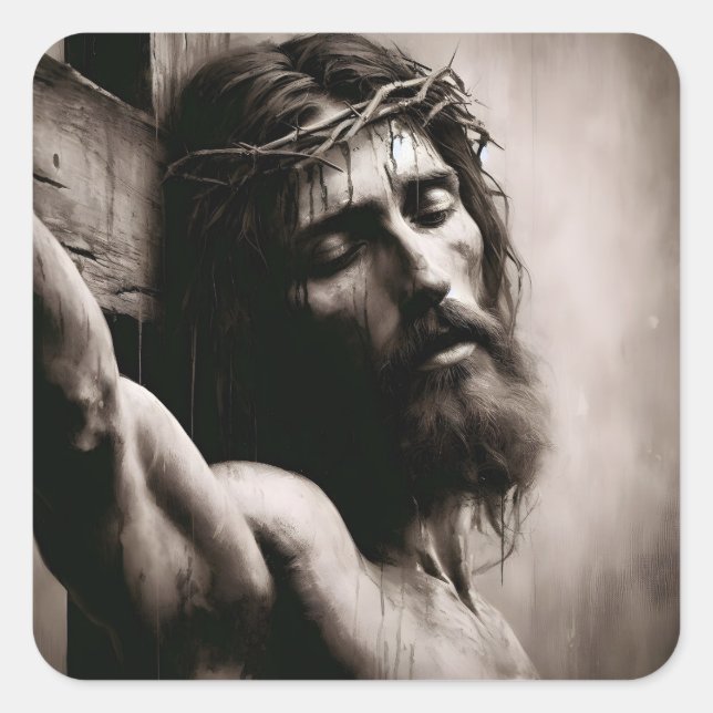 Adesivo Quadrado Jesus Cristo Na Cruz Religiosa (Frente)