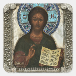 Adesivo Quadrado Jesus Cristo Pantocrator, Senhor de Todos Ícone