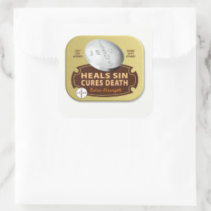 Adesivo Quadrado Jesus Cures Pílula - Christian Cura Fé Deus