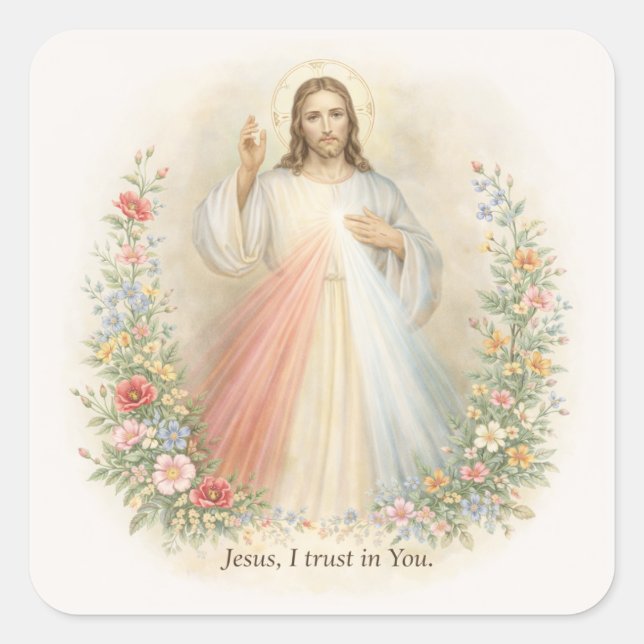 Adesivo Quadrado Jesus Divine Mercy First Holy Communion (Frente)
