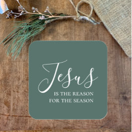 Adesivo Quadrado Jesus é a razão da Simples Fé de Natal Verde