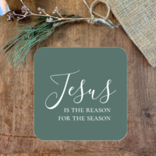 Adesivo Quadrado Jesus é a razão da Simples Fé de Natal Verde