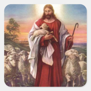 Adesivo Quadrado Jesus e cordeiros