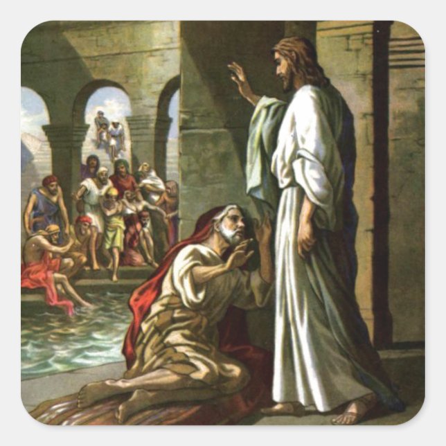 Adesivo Quadrado Jesus e o homem na Piscina (Frente)