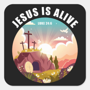 Adesivo Quadrado Jesus é ressurreição viva Fé Páscoa cristã
