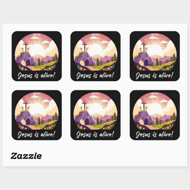 Adesivo Quadrado Jesus Está Vivo - Cruz Cristã Páscoa (Folha)