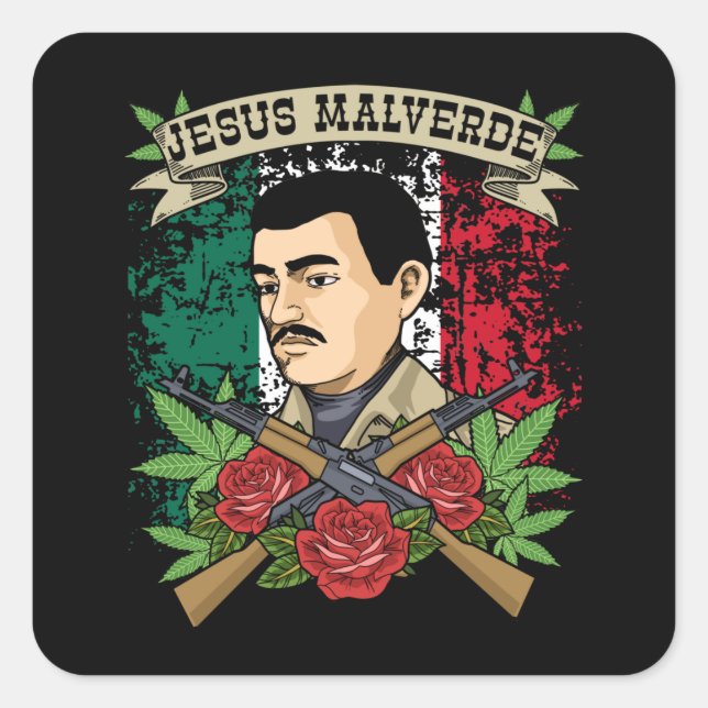 Adesivo Quadrado Jesus Malverde Gift Women & Men Jesus Malverde (Frente)