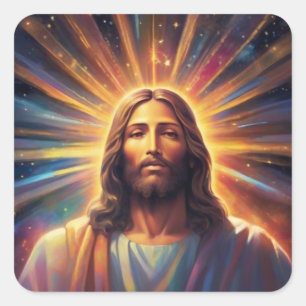 Adesivo Quadrado Jesus no feixe radiante da cor 1