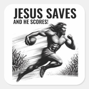Adesivo Quadrado Jesus Salva e Ele Marca - Jesus Futebol Meme