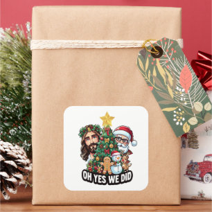 Adesivo Quadrado Jesus Santa Árvore de Natal Oh Sim