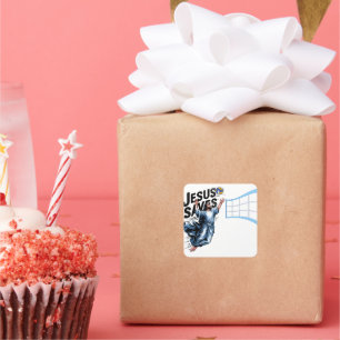 Adesivo Quadrado Jesus Voleibol Salva Fé Cristã Encantada