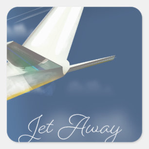 Adesivo Quadrado Jet Away poster de viagens.