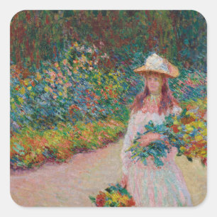 Adesivo Quadrado Jeune fille dans le jardin de Giverny, 1888