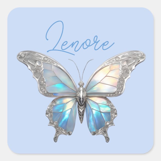 Adesivo Quadrado Jewel Butterfly Opal e Prata (Frente)