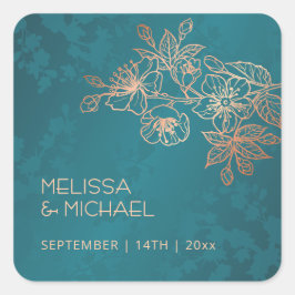 Adesivo Quadrado Jewel Tone Peacock Floral Wedding 