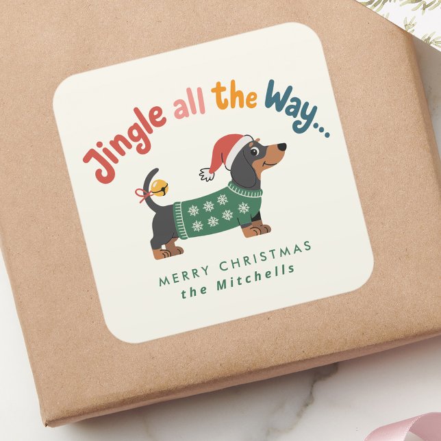 Adesivo Quadrado Jingle All the Way – Cute Holiday Pet Gift & Mail (Criador carregado)