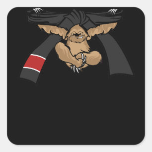 Adesivo Quadrado Jiu Jitsu BJJ Sloth Black Belt Light